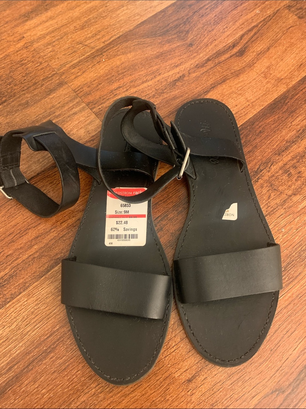 Madewell Black Leather Ankle-Strap Flat Sandals